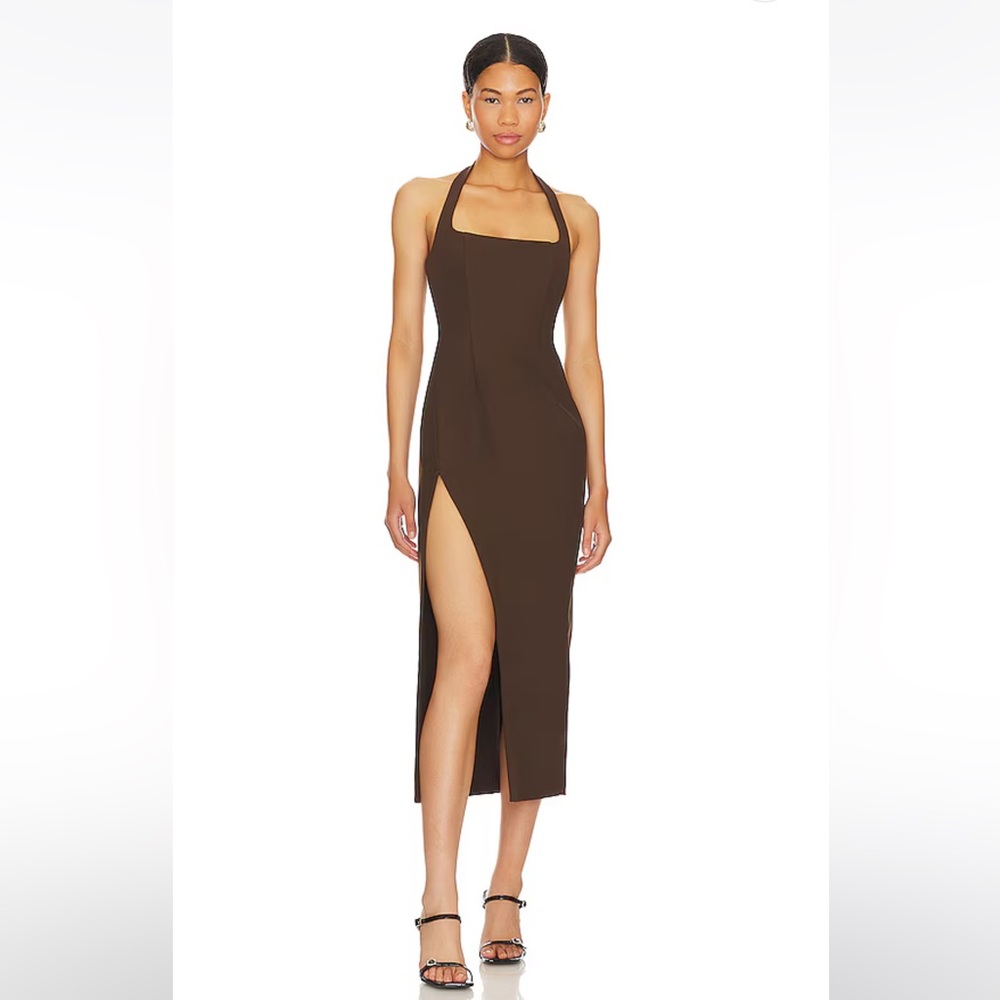 L’Academie Jade Midi Dress in Dark Brown